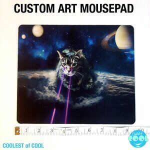 Lazer cat custom art print no slip computer mouse pad 9 inch wide rectangle